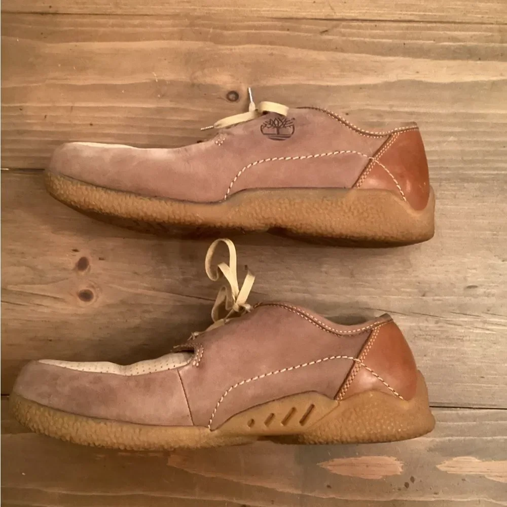 TIMBERLAND MENS 10.5 BROWN MOC TOE LEATHER OXFORDS GUM SOLE